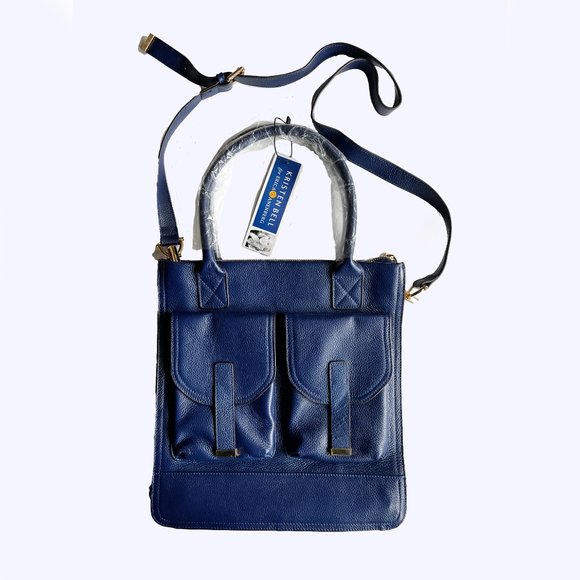 Kristen Bell for Erica Anenberg | Dark Blue Leather Purse w/Long Strap - Picture 2 of 8